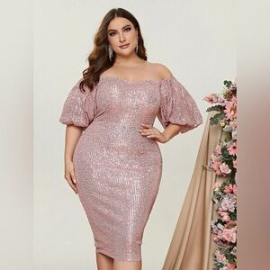 NWOT On & Off Shoulder Pink Sequin Dress